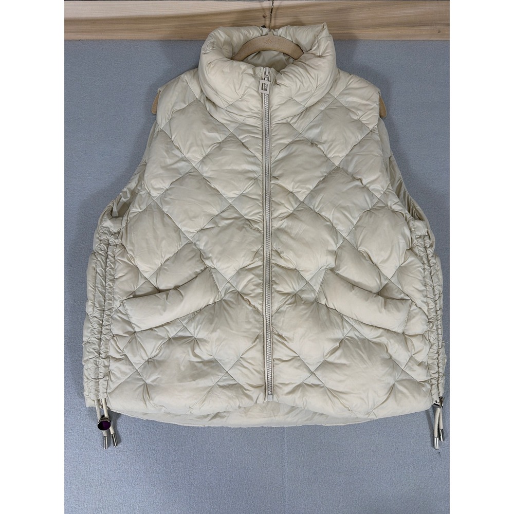 1.2 ILLY Women Cream Beige Diamond Quilted Puffer Vest Full Zip Mock Neck Korea